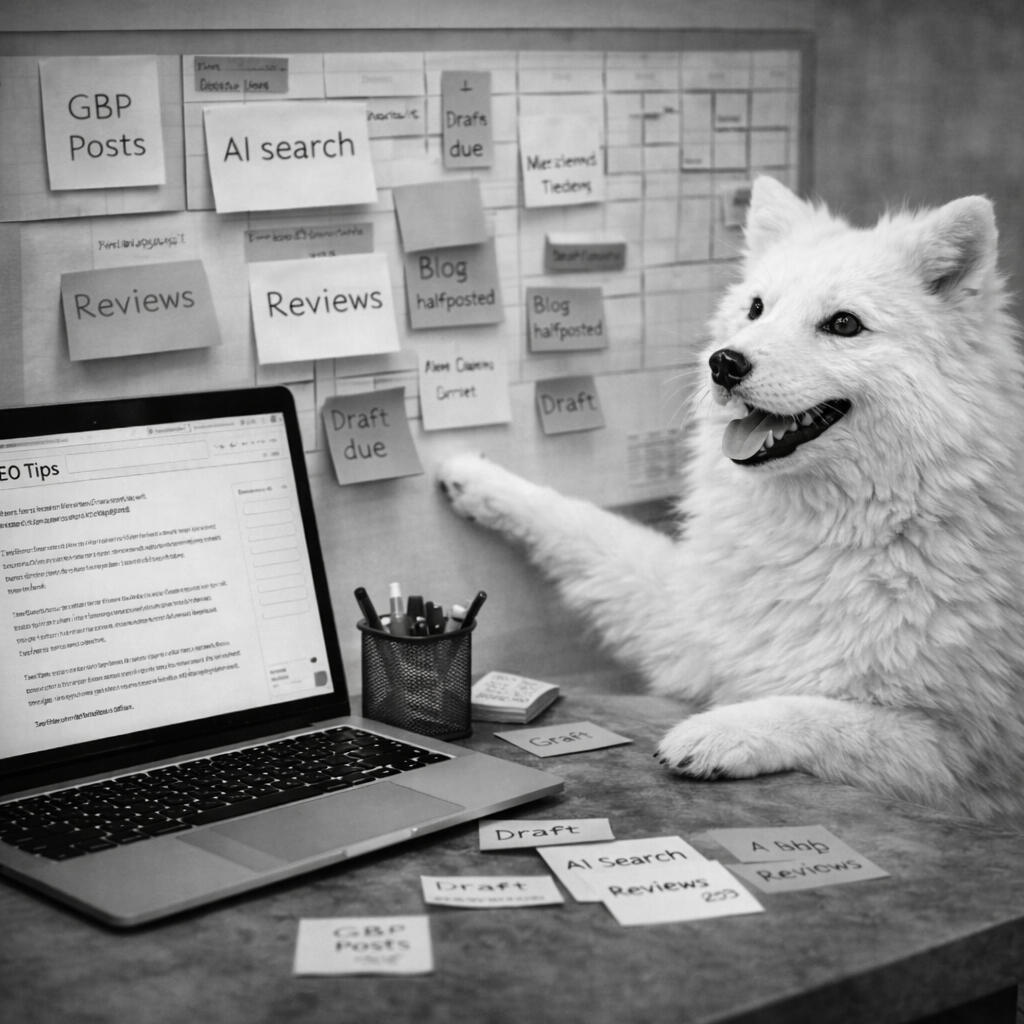 Tom Mcloughlin and Snowfox Tom Mcloughlin and Snowfox are working on a laptop.